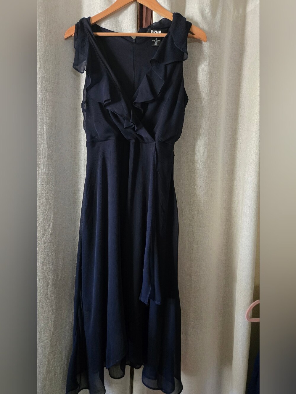 DKNY Navy Ruffle-Trim Midi Wrap Dress